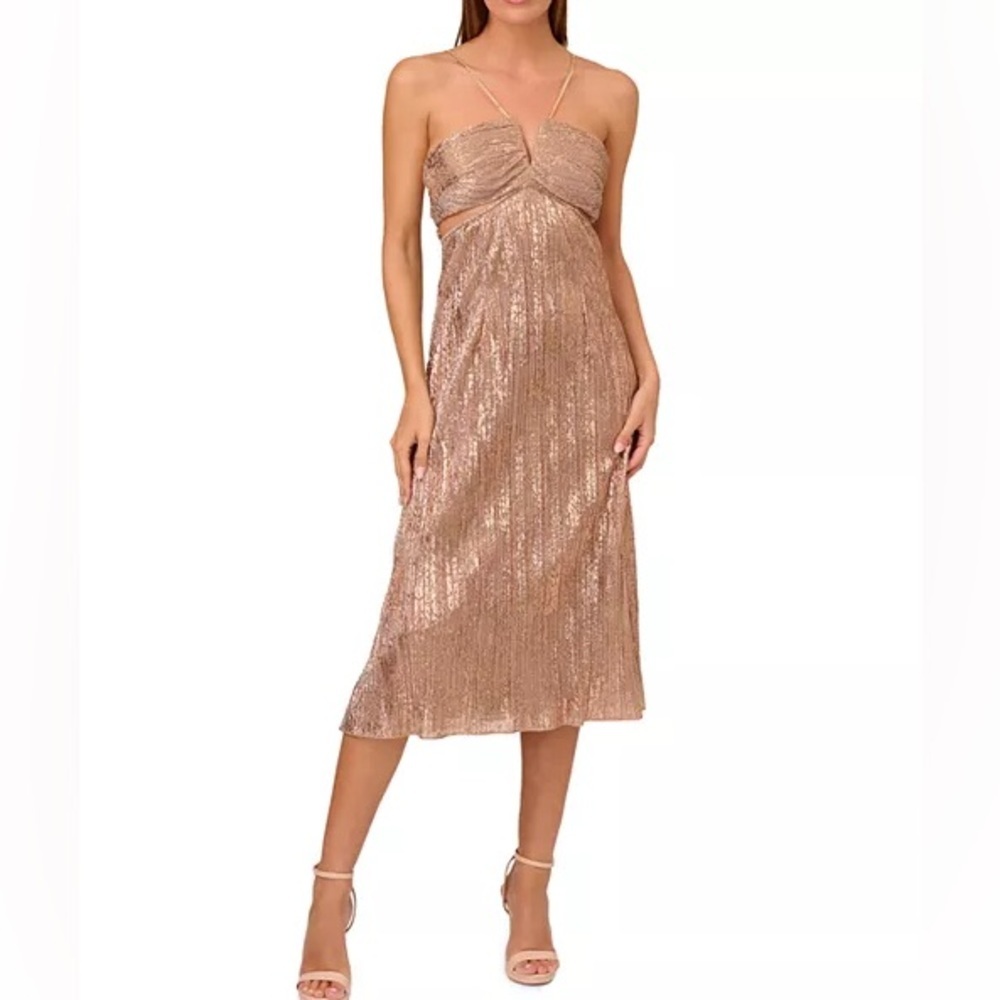 Liv Foster Rose Gold Foil Pleated Mesh Dress – Size 4